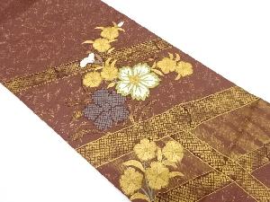 竹に撫子模様刺繍袋帯